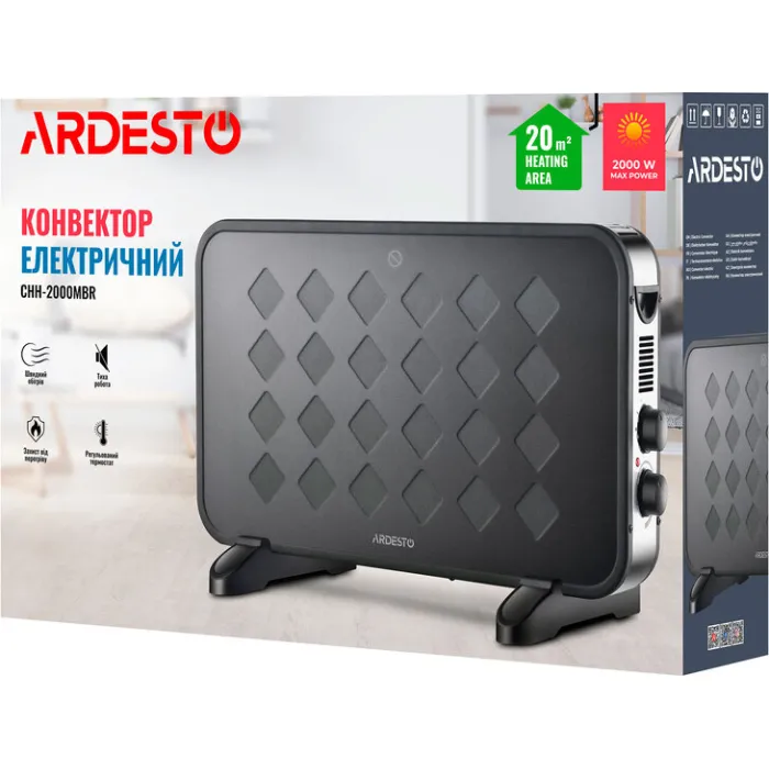 Конвектор ARDESTO, 20м2, 2000Вт, мех. упр-ння, відкритий нагрів. елемент, чорний