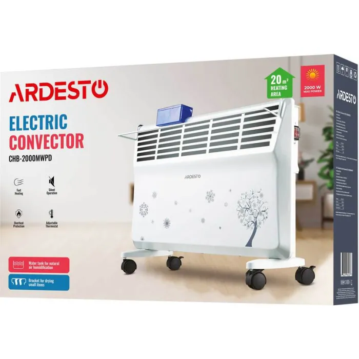 Конвектор ARDESTO, 20м2, 2000Вт, мех. упр-ння, відкритий нагрів. елемент, сушка, білий