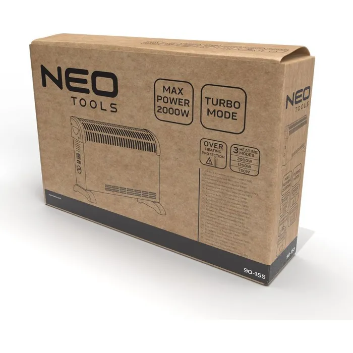 Конвектор Neo Tools, 25м2, 2000Вт, мех. упр-ння, з терморегулятором, відкритий нагрів. елемент, білий