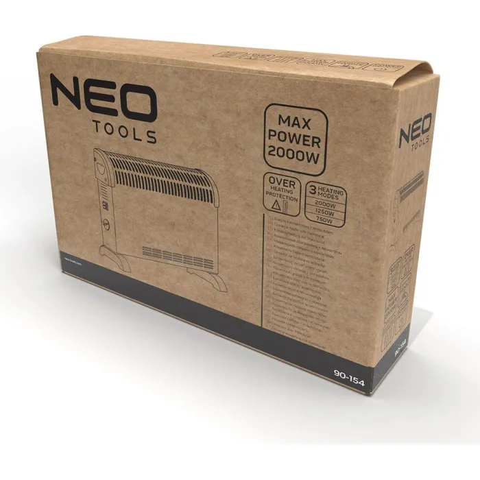 Конвектор Neo Tools, 25м2, 2000Вт, мех. упр-ння, з термостатом, відкритий нагрів. елемент, білий