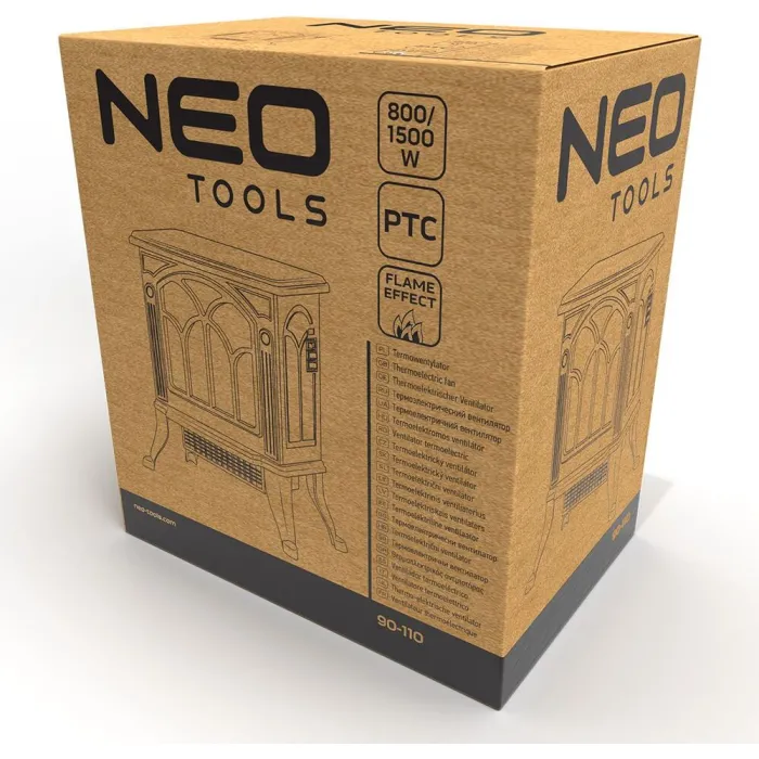 Камін електричний, декоративний Neo Tools, 30м кв, 1500Вт, керамічний нагрів. елемент (PTC), чорний
