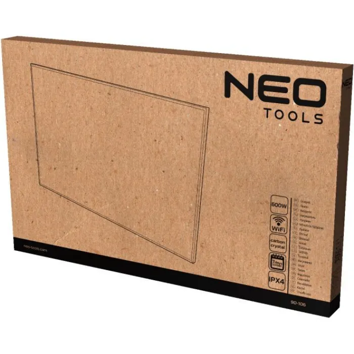 Панель інфрачервона Neo Tools, 600Вт, WIFI, 100х60х3.8см, IP24, термостат, білий