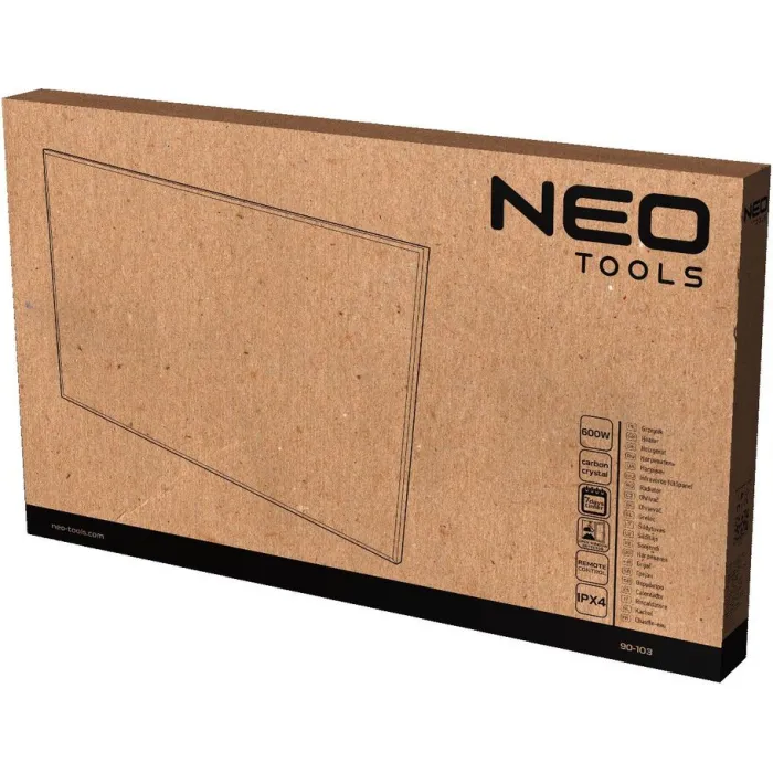 Панель інфрачервона Neo Tools, 600Вт, дистанційне управління, 100х60х3.8см, IP24, термостат, білий