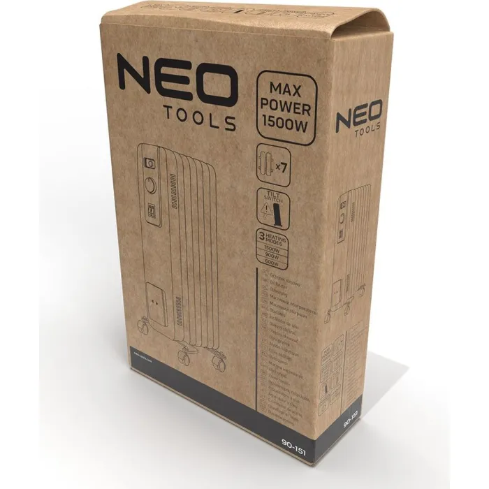 Обігрівач оливний Neo Tools, 20м2, 1500Вт, мех. упр-ння, 7 секцій, білий