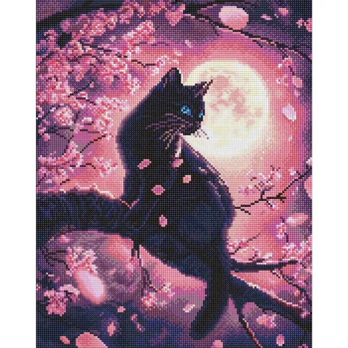 Алмазна мозаїка Чарівний кіт серед сакури AMO8220, 40x50 см