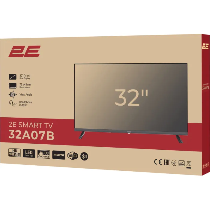 Телевізор 32" 2E LED HD 60Hz Smart Android Black 2E-32A07B