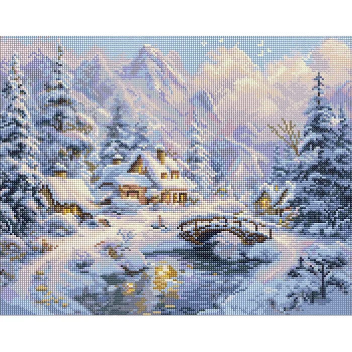 Алмазна мозаїка Зимовий затишок серед гір AMO20001, 40x50 см