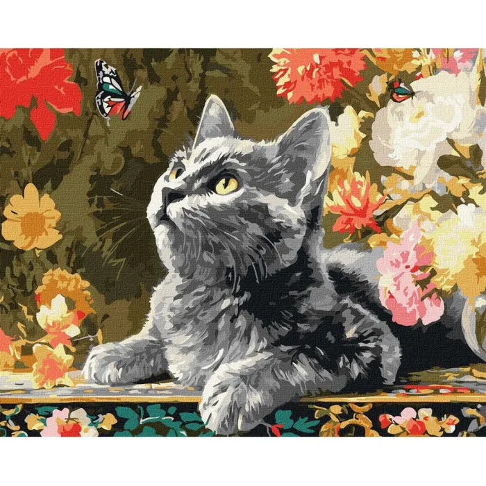 Картина за номерами Кошеня та метелики ©art_selena_ua KHO6818, 40x50 см