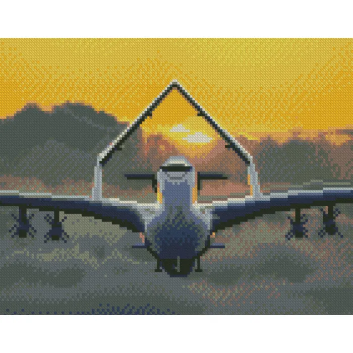 Алмазна мозаїка Strateg ПРЕМІУМ Байрактар на заході сонця розміром 30x40см HX495