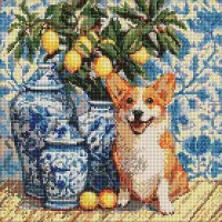 Алмазна мозаїка Коргі та лимони ©art_selena_ua AMO20217, 40x40 см