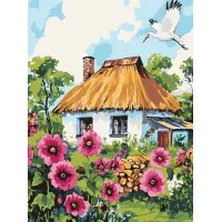 Картина за номерами Мальви біля хати ©art_selena_ua KHO6407, 30x40 см