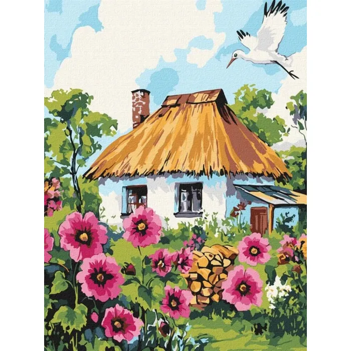 Картина за номерами Мальви біля хати ©art_selena_ua KHO6407, 30x40 см