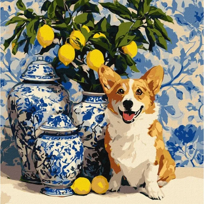 Картина за номерами Коргі та лимони ©art_selena_ua KHO6882, 40x40 см
