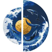 Картина за номерами Танець китів біля золотої планети OSR1002 з фарбами металік 67x67 см