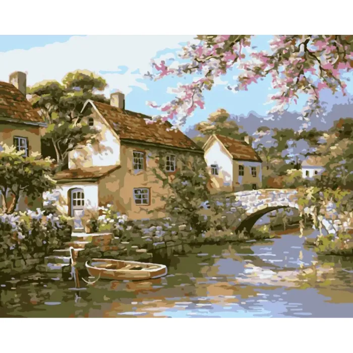 Картина за номерами Селище на березі річки LW3072, 40x50 см