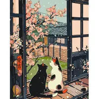 Картина за номерами Котики біля сакури LW3404, 40x50 см