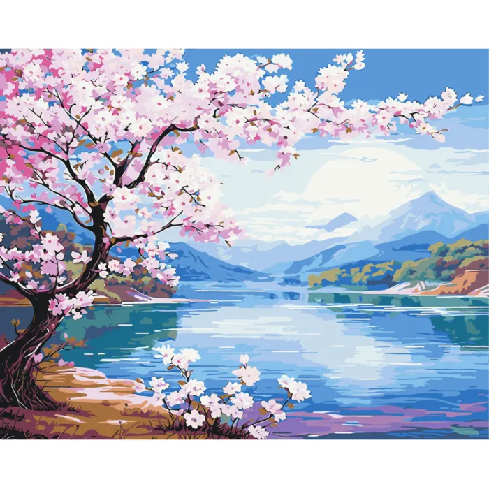 Картина за номерами Сакура біля річки LW3488, 40x50 см