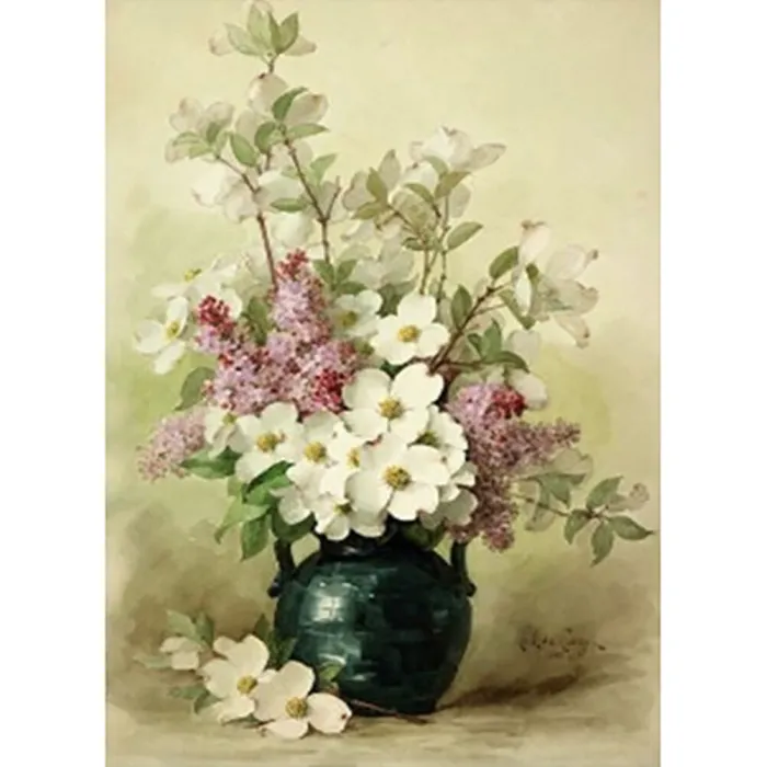 Алмазная мозаїка Бузок і кизил у блакитній вазі 189728, 20x30 см